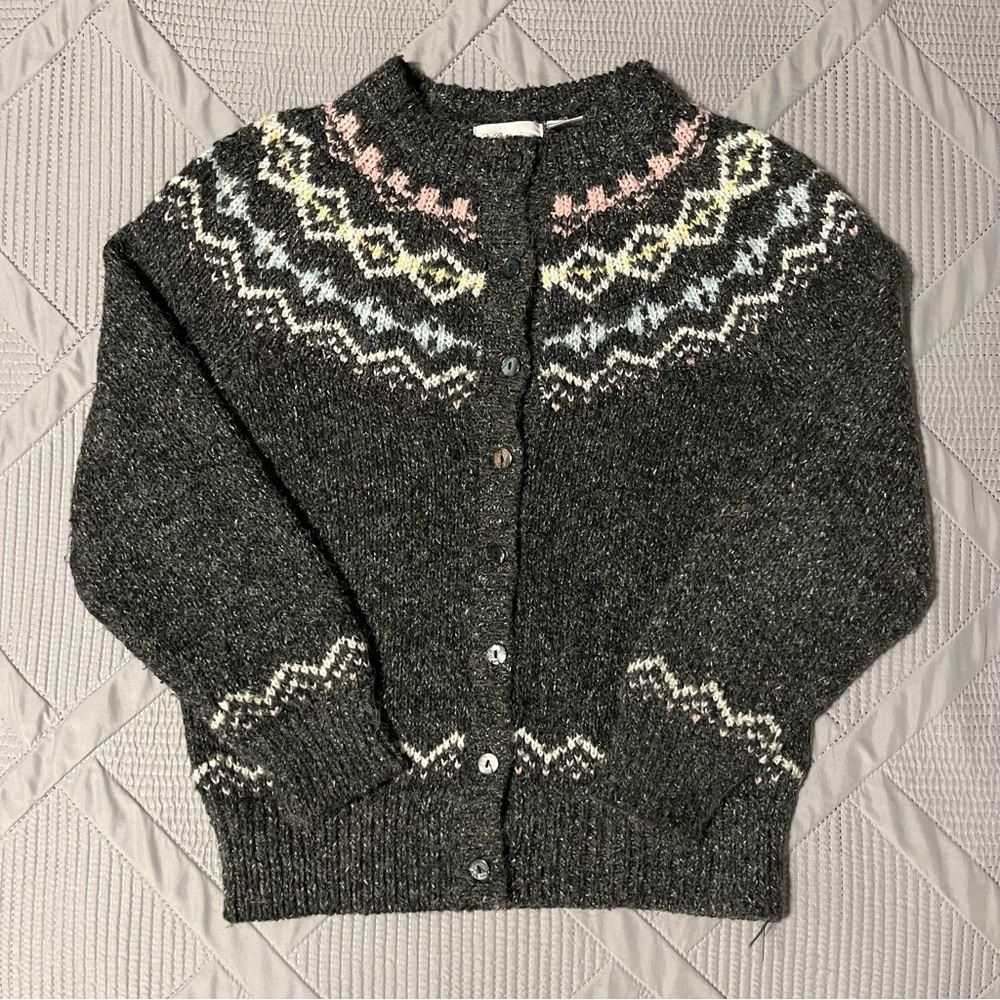 Vintage Idioms Womens Grey and Pastel Cardigan (M)